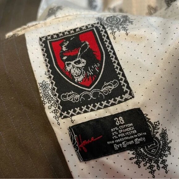 Hause of Howe Blazer Men’s Jacket Taupe Olive/Brown Pinstripe Goth Punk, Size 38 - Picture 8 of 13